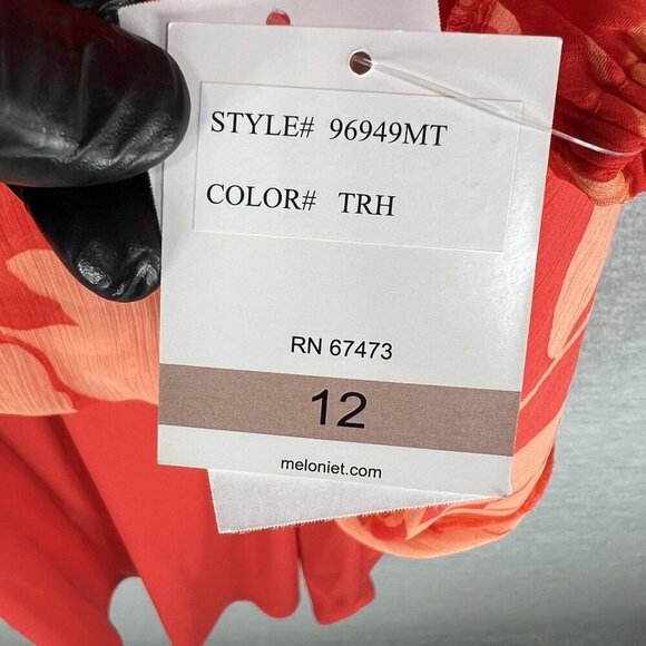 Melonie T NWT Women 12 Chiffon Ruffle Artsy Leaf Tiered Dress 3/4 Balloon Sleeve - Picture 14 of 16